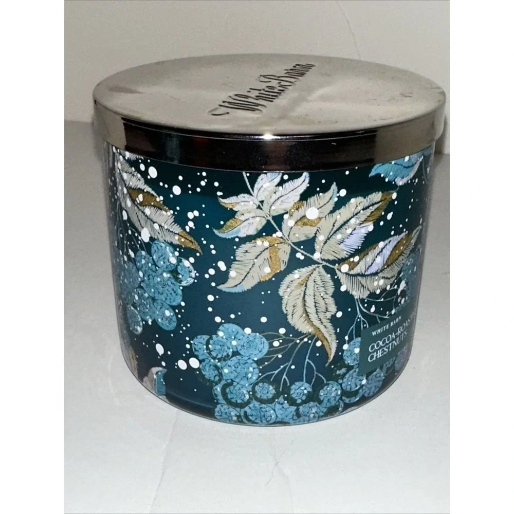 White Barn Cocoa-Roasted Chestnuts 3-Wick Scented Candle 14.5oz Lot of 2 Teal
